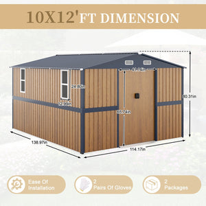 English Elm 10x12 Galvanized Steel Outdoor Shed with Lockable Entry Windows and Sloped Roof W1598S00032