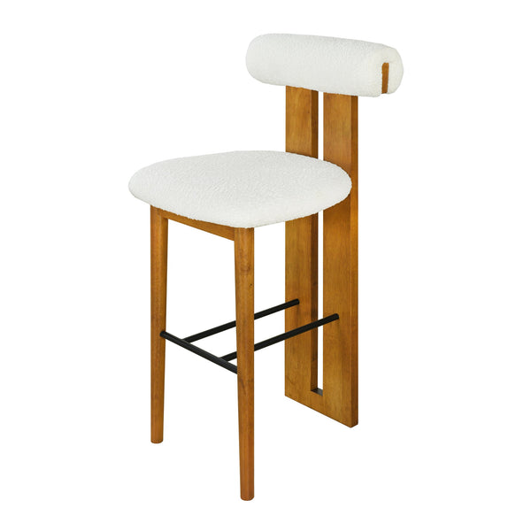 English Elm Christopher Knight Home® - Renee Mid-Height Upholstered Barstool with Cloud-Top Backrest and Stain-Resistant Fabric, Set of 2 Walnut,White N775P277442W
