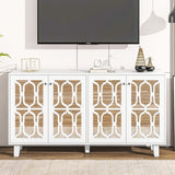 White Buffet Cabinet, 4-Door TV Stand for up to 70'' TVs, Adjustable Shelves, Multi-Functional Console Table