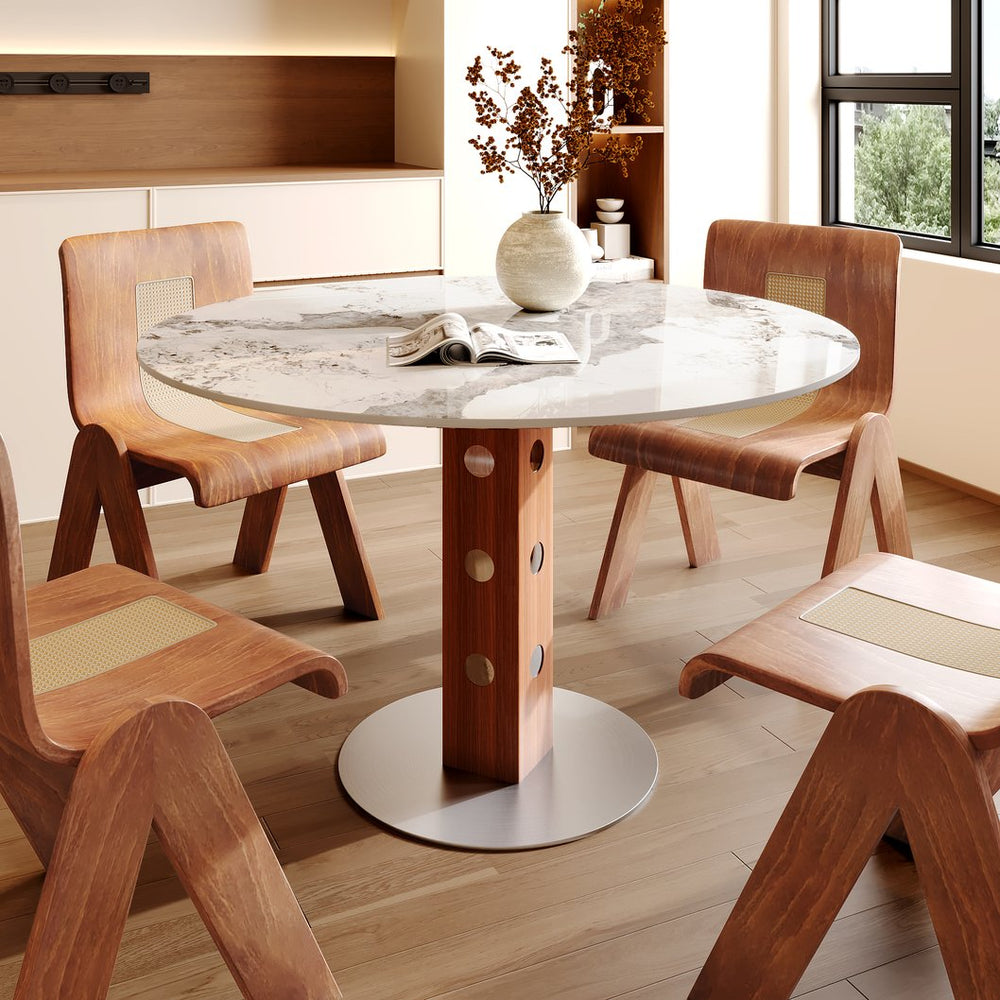 English Elm 2-4 Person Farmhouse Round Solid Wood Dining Table With Durable Sintered Stone Top - 39" Chic Design T3833S00059