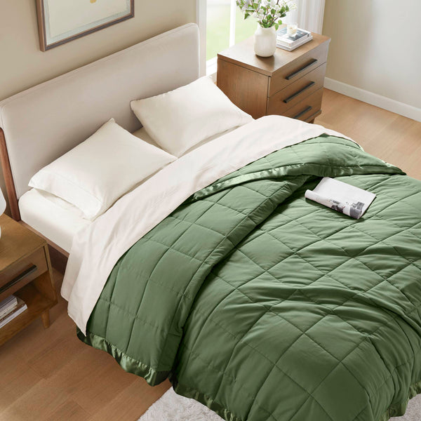 English Elm 1 Lightweight Down Alternative Twin Blanket with Satin Trim, Microfiber Cover, 13oz Filling, Quilted Green 14.96 L x 6.5 W x 6.5 H B035P319514
