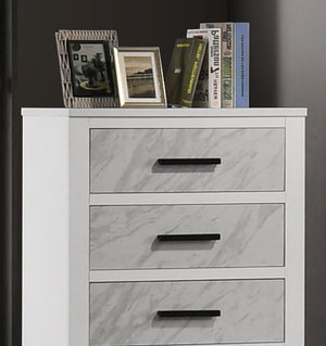 English Elm Contemporary Chest with English Dovetail Drawers, Metal Center Glides, Black Handles, Durable Engineered Wood Finish White 35 L x 19 W x 45 H B2741P396696