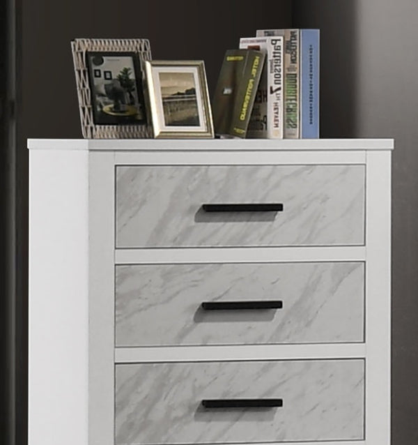 English Elm Contemporary Chest with English Dovetail Drawers, Metal Center Glides, Black Handles, Durable Engineered Wood Finish White 35 L x 19 W x 45 H B2741P396696