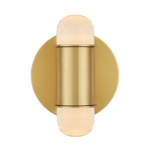 Capsule Brass Wall Sconce - Modern LED Light Fixture with Optic Crystal Shades for Damp Locations