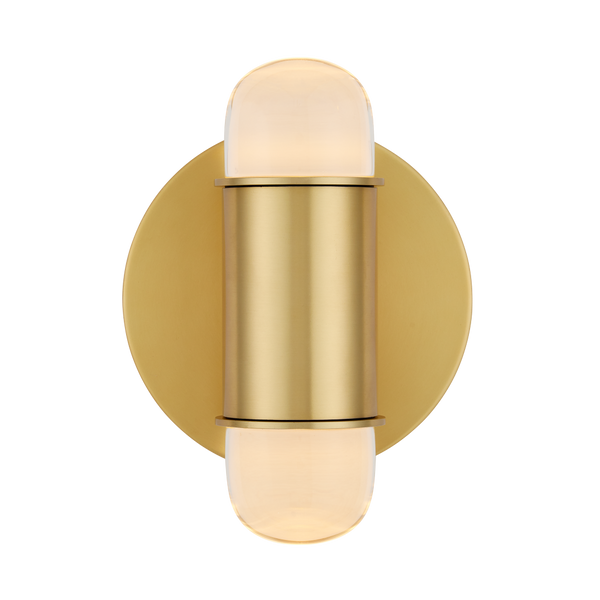 Capsule Brass Wall Sconce - Modern LED Light Fixture with Optic Crystal Shades for Damp Locations