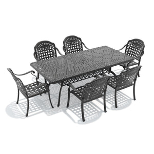English Elm 7-piece Cast Aluminum Outdoor Dining Set with Ornate Relief Patio Chairs and Table W1710S00646
