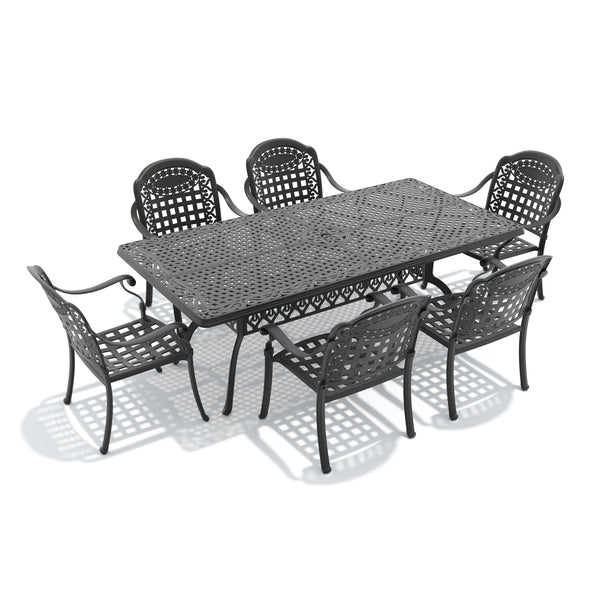 English Elm 7-piece Cast Aluminum Outdoor Dining Set with Ornate Relief Patio Chairs and Table W1710S00646