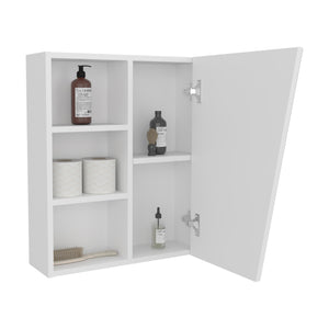 English Elm Quintana Mirror Medicine Cabinet Wall-Mounted with 1 Door & 4 Open Shelves, Kronos White, Space-Saving B200P335368