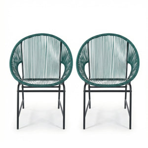 English Elm Nusa Outdoor Pe Rattan Patio Chairs with Iron Frame Airy Oval Weave Set of 2 Teal N775P422987T