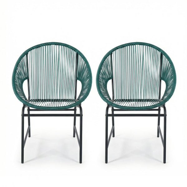 English Elm Nusa Outdoor Pe Rattan Patio Chairs with Iron Frame Airy Oval Weave Set of 2 Teal N775P422987T