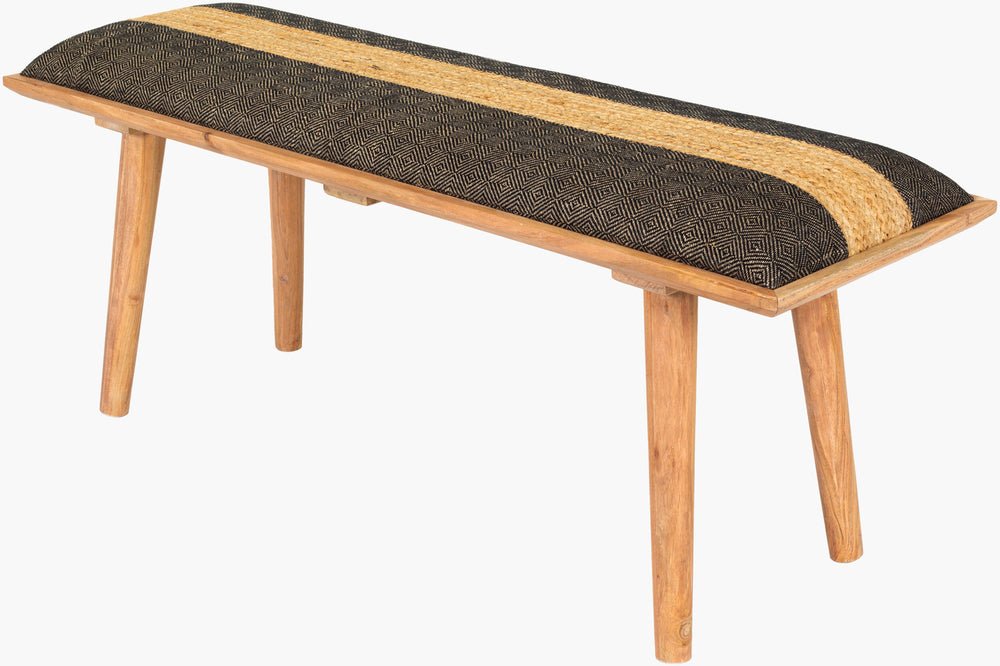 Surya Aegeus 18"H X 45"W X 15"D Modern Bench - Stylish, Durable, & Comfortable Wood-cotton Design For Your Home Upholstery, Ink Blue Polyester,Jute,Acacia,Manufactured Wood,Polyurethane Foam Aeg-007