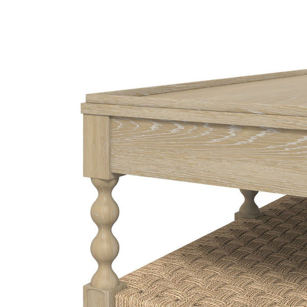 A.R.T. Furniture Haven Rustic Rectangular Cocktail Table with Woven Rattan Shelf and Elegant Turned Legs for Storage 339300-2325