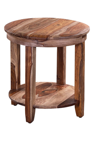 Porter Designs Porter Sonora Round End Table - Handcrafted Solid Sheesham Wood With Elegant Beveling & Tapered Legs Brown Wood 05-196-08-9740