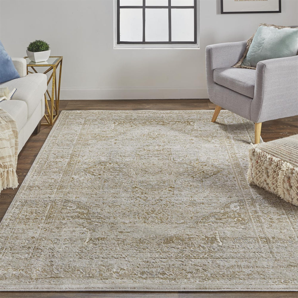 Feizy Rugs Aura Contemporary High-low Pile Rug In Gold And Champagne - Durable, Elegant Design For Any Space Ivory,Gold Polyester,Polypropylene Aur3734fbrngldg22