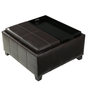 English Elm Christopher Knight Home® - MANSFIELD Ottoman with Storage & Dual Tray Tops, Double-Stitched Faux Leather, Contemporary Brown Upholstery 57736.00