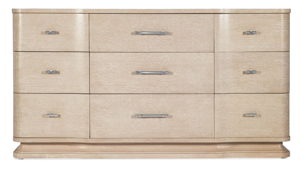 Hooker Furniture Nouveau Sandstone Nine-Drawer Dresser With Curved Breakfront, Felt & Cedar-Lined Storage, Nickel Pulls 6500-90002-80