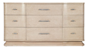 Hooker Furniture Nouveau Sandstone Nine-Drawer Dresser With Curved Breakfront, Felt & Cedar-Lined Storage, Nickel Pulls 6500-90002-80