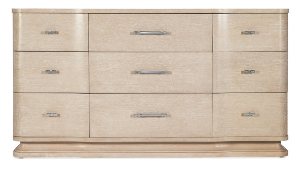 Hooker Furniture Nouveau Sandstone Nine-Drawer Dresser With Curved Breakfront, Felt & Cedar-Lined Storage, Nickel Pulls 6500-90002-80