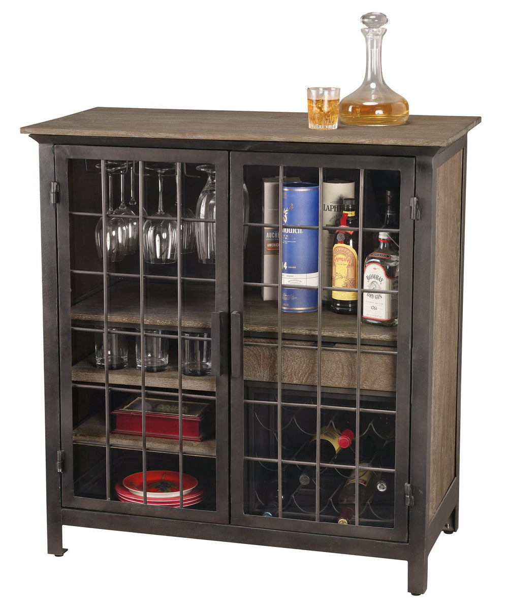 Hekman Furniture 695302 Andie Metal Grate Wine & Bar Cabinet - Weathered Gray Finish With Storage For 12 Bottles  Andie Wine & Bar Cabinet 695302