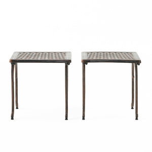 English Elm Laughlin Cast Aluminum Outdoor End Tables Antique Copper Patina Old World Patio Set 54043.00