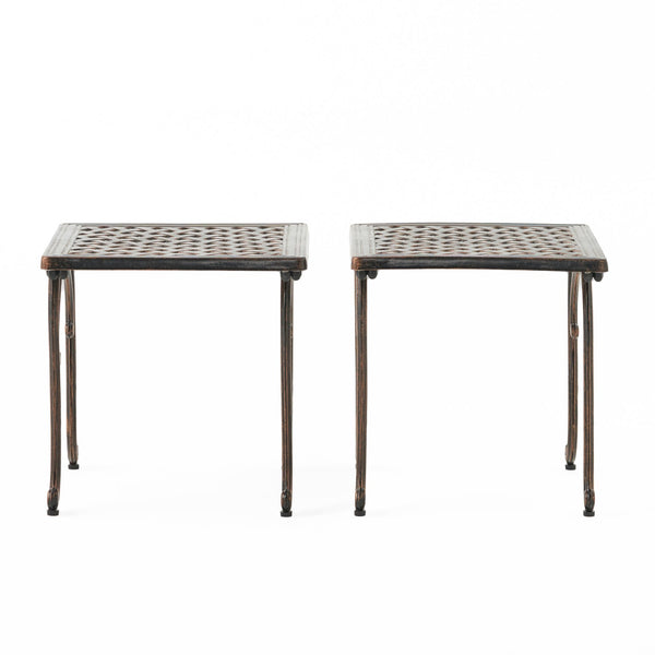 English Elm Laughlin Cast Aluminum Outdoor End Tables Antique Copper Patina Old World Patio Set 54043.00