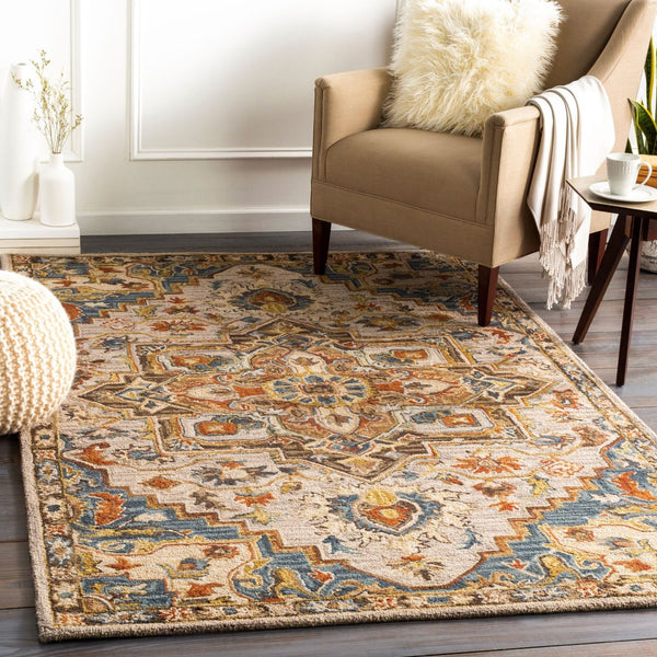 Livabliss Artemis Hand Tufted Wool Area Rug Traditional Pattern for Entryway or Bedside Accent Rust, Blue 2' x 3' AES2311-23
