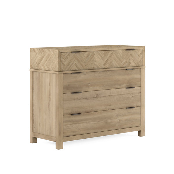 A.R.T. Furniture Garrison Accent Chest - Stylish Washed Oak Storage With Herringbone Design & Cedar Lined Drawers Brown Parawood Solids With Ash Embossing,White Oak Veneers,Metal 322158-1302