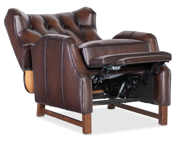 Hooker Furniture Henderson Semi-Aniline Leather Push-Back Recliner With Wing Back, Button Tufting And Wood Base Brown RC806-PB-088