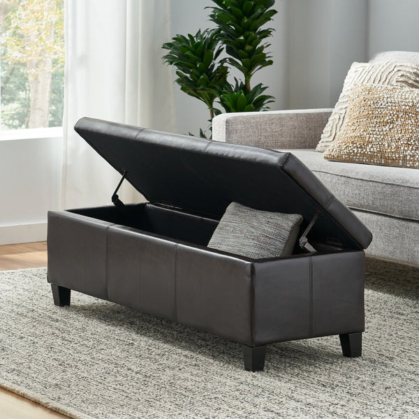 English Elm Glouster Bench Style Pu Leather Storage Ottoman with Soft Close Lid for Bedroom Brown 57742.00BRN