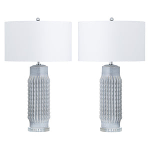 Crestview Collection 30.5"H Striking Cobalt Blue Ceramic Table Lamp Set With Crystal Base And Elegant Drum Shade   Cvap3262c