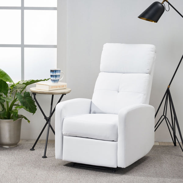 English Elm Christopher Knight Home® - RECLINER Plush PU Upholstered Push-Back Recliner with Contemporary Minimalist Design and Comfort White 57575.00WHI