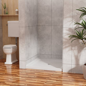 English Elm Goodyo Corner Shower Pan Acrylic Slate Textured Anti-slip Base with Center Drain D163121898