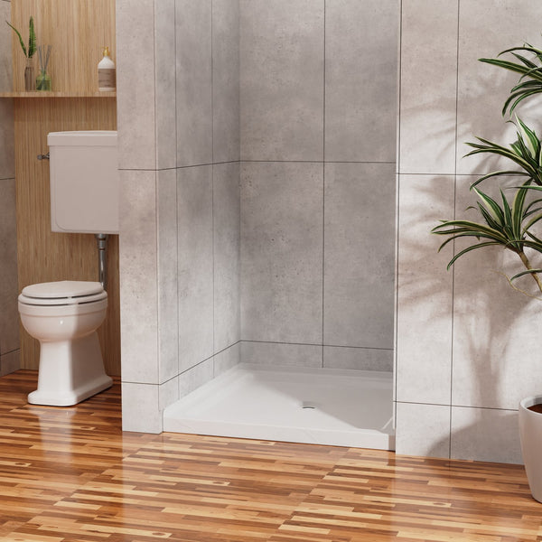 English Elm Goodyo Corner Shower Pan Acrylic Slate Textured Anti-slip Base with Center Drain D163121898