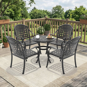 English Elm 5-piece Cast Aluminum Outdoor Dining Set Ornate Carved Frame Weatherproof Patio W1710S00677