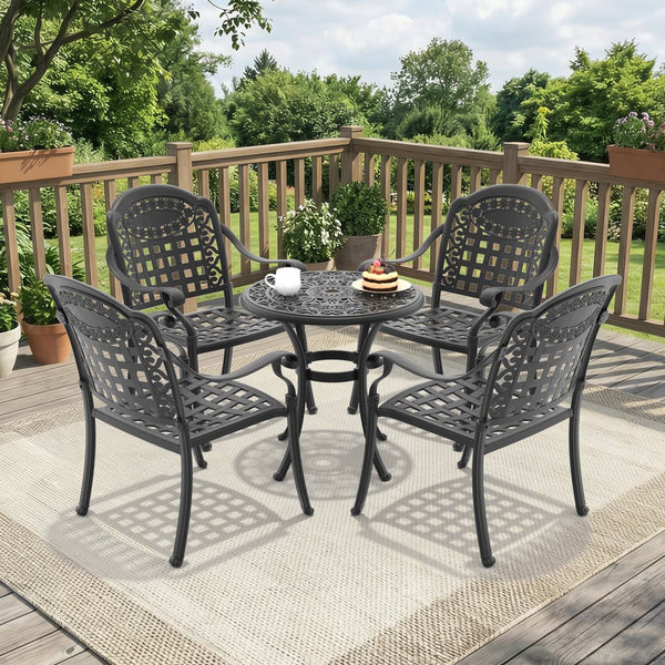English Elm 5-piece Cast Aluminum Outdoor Dining Set Ornate Carved Frame Weatherproof Patio W1710S00677