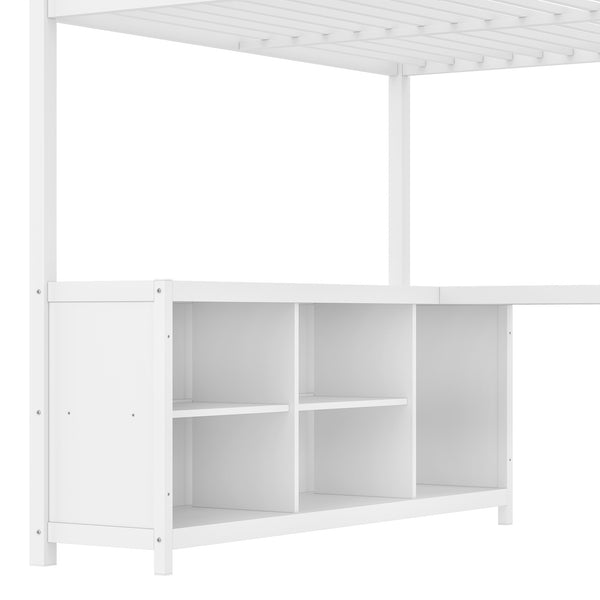 English Elm Metal Twin Xl Loft Bed with L Shaped Desk Wardrobe and Storage for Teens W1580S00368