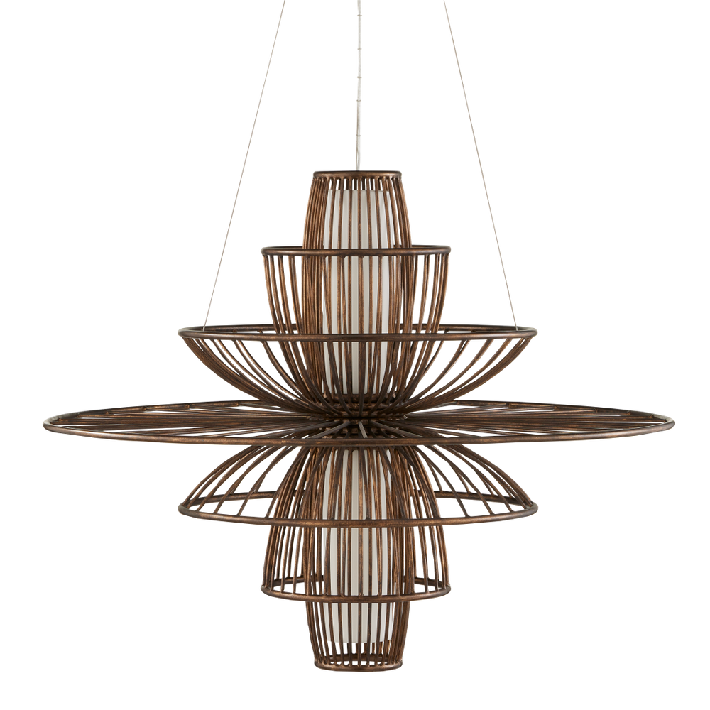 Benjiro Chandelier - Mid-Century Modern Steel Design with Off-White Shades & Adjustable Height Feature