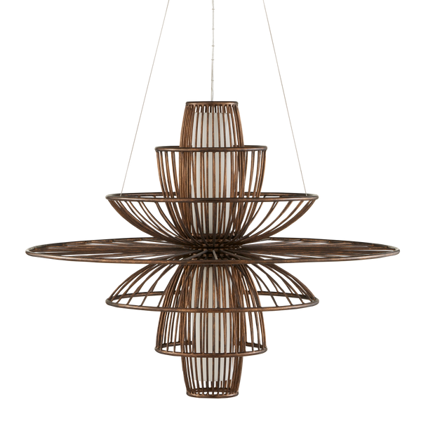 Benjiro Chandelier - Mid-Century Modern Steel Design with Off-White Shades & Adjustable Height Feature