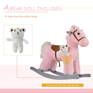 English Elm Qaba Plush Rocking Horse Ride on Toy for Toddlers with Sounds and Bear Companion W2225P200497