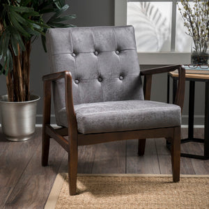 Christopher Knight Home® - Noble House - Marcola Mid Century Modern Microfiber Club Chair with Wood Frame, Slate and Dark Espresso