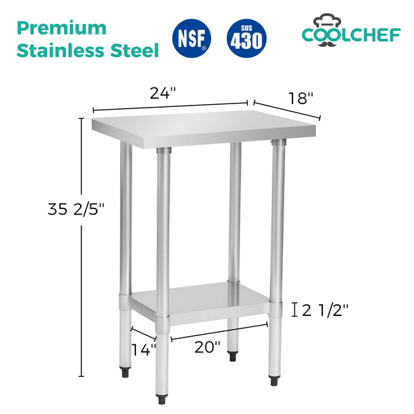 English Elm 18" X 24" Stainless Steel Nsf Certified Commercial Prep Table with Undershelf Storage W3629P365454