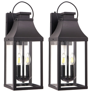 English Elm 20'' Matte Black Dual Light Outdoor Wall Lantern with Dusk to Dawn Sensor Tempered Glass W1340P456211