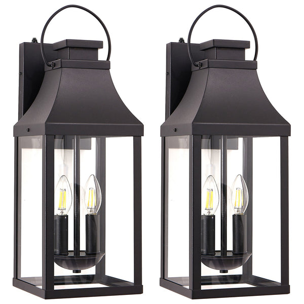 English Elm 20'' Matte Black Dual Light Outdoor Wall Lantern with Dusk to Dawn Sensor Tempered Glass W1340P456211
