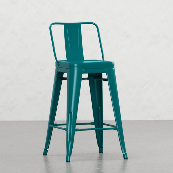 English Elm Keeley 24-Inch Metal Counter Stool Set of 4 with Curved Back, Footrest & Durable Powder-Coat Finish Teal Blue B2732P253604