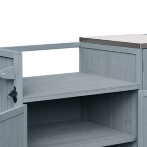 English Elm K&k 80.5 Inch Outdoor Kitchen Island Solid Fir Wood Stainless Steel Grill Cart Station Grey+Blue N707P392140G