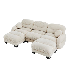 English Elm Pleated Chenille U-shape Sectional Sofa with Ottomans Ergonomic Foam Curved Armrests Beige W5656S00042