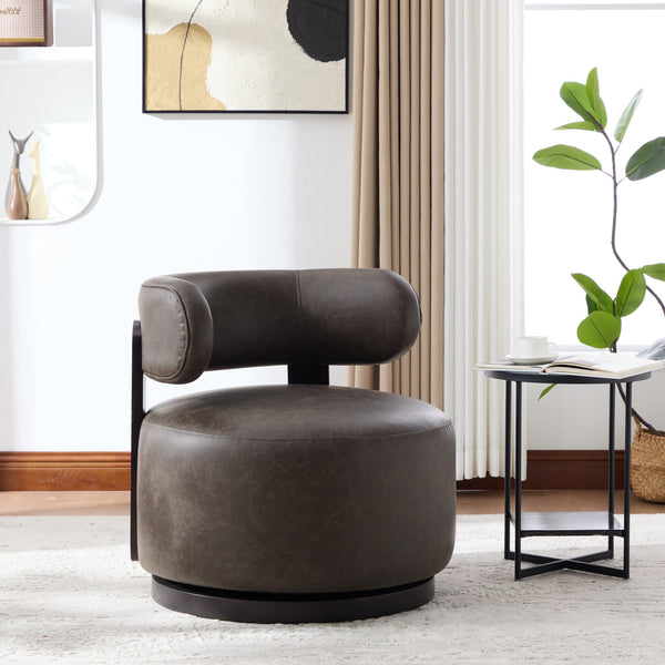 English Elm Wooden Base Barrel Swivel Club Chair Pu Leather Lounge Seat with 360 Degree Rotation N776P422651D