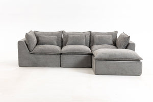 English Elm 102.3" Oversized Modular Sectional Sofa Cotton Linen Deep Seat Lounge with Ottoman Antique Grey W2530S00013