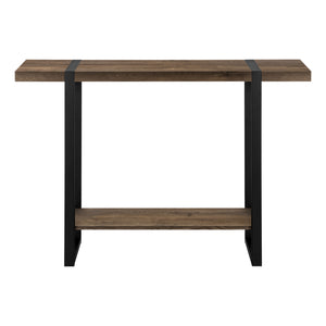 English Elm Accent Rustic Console Table 47.25" x12" Brown Laminate with Lower Shelf and Black Metal Legs - Modern Farmhouse B2710P219143