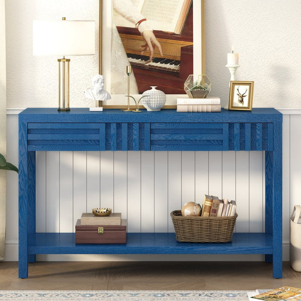 English Elm U_Style Modern Ash Veneer Console Table With 2 Drawers & Open Shelf - Stylish Storage For Any Space N711P230810V-GIGA